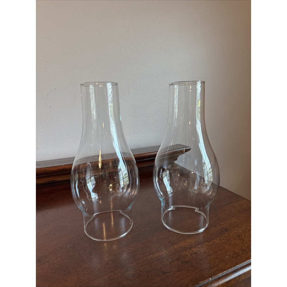 2 - 8.5"x3"x2" Glass Chimney Shade Hurricane Vintage Clear Glass Pair Set